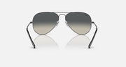 Ray-Ban aviator sunglasses with dark frame and gray tinted lenses, dual bridge