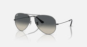 Aviator sunglasses with black frame and gray gradient lenses