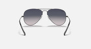 Ray-Ban aviator sunglasses with dark frame and smoky gray lenses, front view