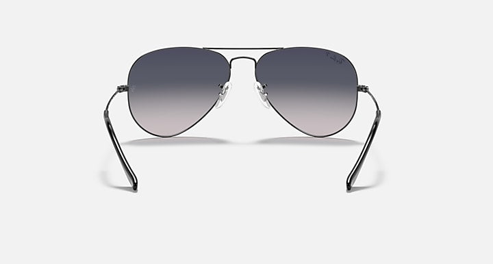 Ray-Ban aviator sunglasses with dark frame and smoky gray lenses, front view