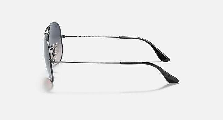 Gunmetal aviator sunglasses with dark tinted lenses and black temple tips