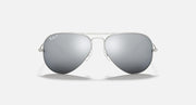 Silver aviator sunglasses with mirrored gray lenses