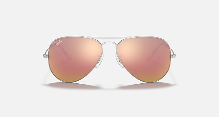 Silver aviator sunglasses with pink rose gradient lenses