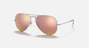 Ray-Ban aviator sunglasses with silver frame and rose-tinted lenses