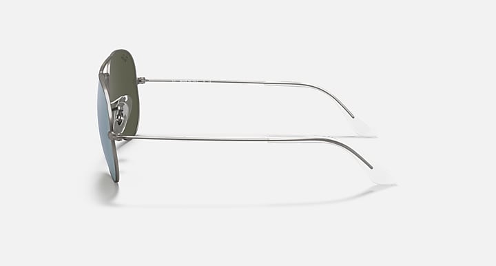 Ray-Ban Aviator sunglasses with gray frame and clear blue-tinted lenses
