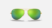 Gold aviator sunglasses with green lenses and gradient mirror effect
