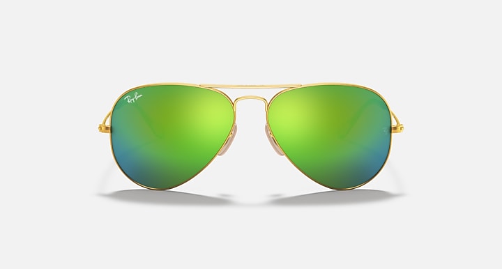 Gold aviator sunglasses with green lenses and gradient mirror effect