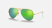 Ray-Ban aviator sunglasses with gold frame and teal-green lenses
