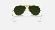 Ray-Ban aviator sunglasses with dark green lenses and gold metal frame