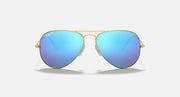 Gold aviator sunglasses with blue tinted lenses and metal bridge