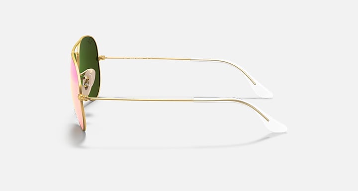 Ray-Ban Aviator sunglasses with gold frame and rose-tinted lenses