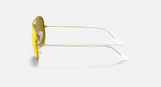 Ray-Ban Aviator sunglasses with gold frame and yellow-green tinted lenses