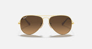 Ray-Ban aviator sunglasses with gold frame and brown tinted lenses