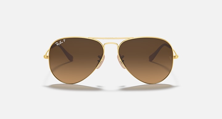 Ray-Ban aviator sunglasses with gold frame and brown tinted lenses
