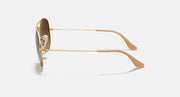 Ray-Ban Aviator RB3025 sunglasses with gold metal frame and brown-tinted lenses