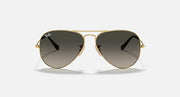 Gold aviator sunglasses with smoky gray tinted lenses and metal bridge
