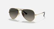 Ray-Ban aviator sunglasses with gold frame and dark brown gradient lenses