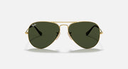 Gold aviator sunglasses with dark green tinted lenses and metal bridge