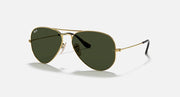 Aviator sunglasses with gold frame and dark green mirrored lenses
