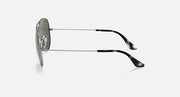 Ray-Ban aviator sunglasses with silver metal frame and dark lenses with black tips