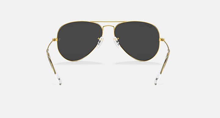 Ray-Ban aviator sunglasses, gold frame with dark gray lenses, front view