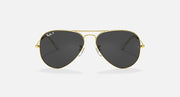 Ray-Ban aviator sunglasses with gold frame and dark black/gray tinted lenses