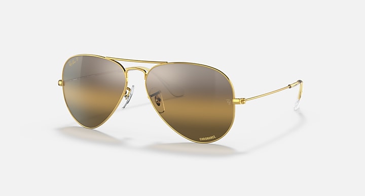 Ray-Ban aviator sunglasses with gold frame and mirrored bronze lenses