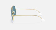 Ray-Ban aviator sunglasses with gold metal frame and clear-tint lenses