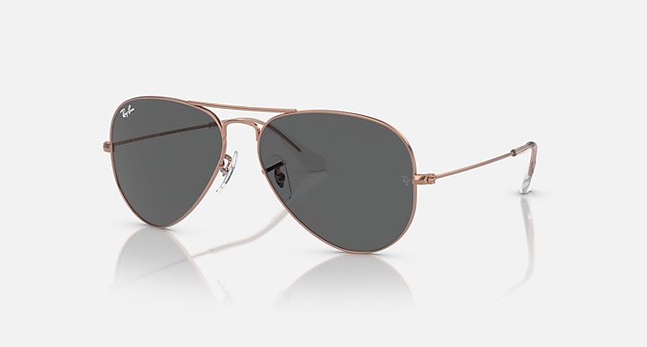 Aviator sunglasses with rose gold frame and dark gray lenses