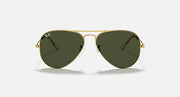Ray-Ban aviator sunglasses with olive green lenses and gold metal frame