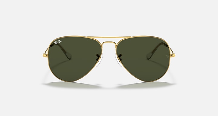 Ray-Ban aviator sunglasses with olive green lenses and gold metal frame