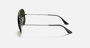 Ray-Ban Aviator RB3025 sunglasses with silver metal frame and dark tinted lenses