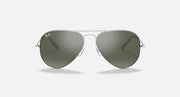Ray-Ban aviator sunglasses with silver frame and smoke gray lenses