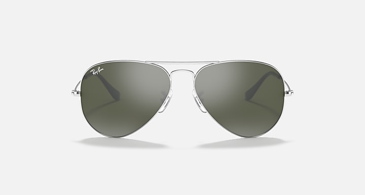 Ray-Ban aviator sunglasses with silver frame and smoke gray lenses
