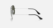 Ray-Ban Aviator RB3025 sunglasses with silver metal frame and black temple tips