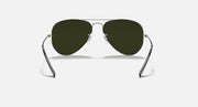 Aviator sunglasses with dark frame and dark green tinted lenses
