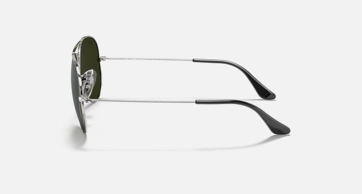 Ray-Ban Aviator RB3025 sunglasses with silver metal frame and dark lenses