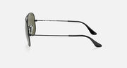 Ray-Ban aviator sunglasses side view with dark green lens and metal temple