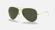 Ray-Ban aviator sunglasses with gold metal frame and dark green lenses