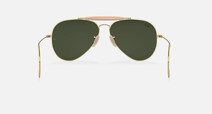 Gold frame aviator sunglasses with dark green lenses, straight front view