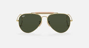 Gold frame aviator sunglasses with dark green lenses, front view