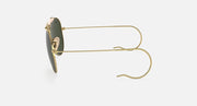 Gold frame aviator sunglasses with dark green lenses, temple arms detail
