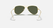 Gold small aviator sunglasses with dark green lenses and metal ear tips