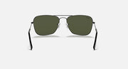Ray-Ban aviator sunglasses front view with gunmetal frame and dark green lenses