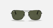 Ray-Ban aviator sunglasses, gunmetal frame, dark green lenses with logo detail