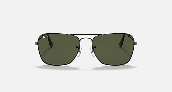 Ray-Ban aviator sunglasses, gunmetal frame, dark green lenses with logo detail