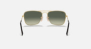 Ray-Ban Caravan RB3136 sunglasses front view, gold frame and dark green lenses