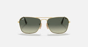 Ray-Ban Caravan RB3136 sunglasses front view, gold frame and dark green lenses