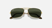 Gold sunglasses with dark green lenses and double front hinge