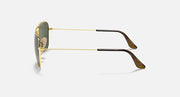 Ray-Ban Caravan RB3136 sunglasses side view, gold frame with dark green lens
